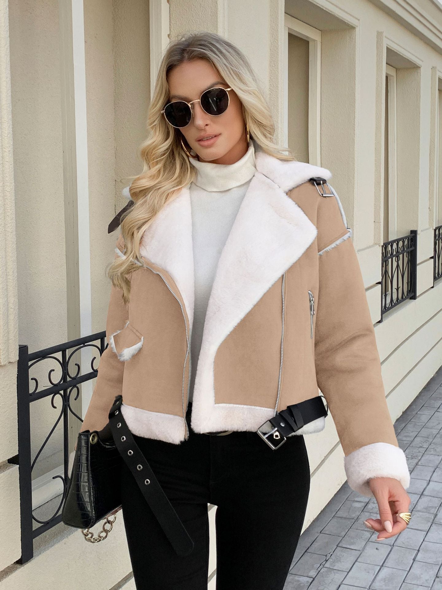 Women's Casual Fashion Polo Collar Plush Jacket Coat