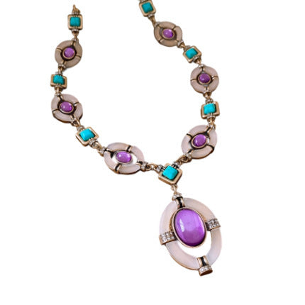 Diamond Oval Pendant Earrings Exquisite Clavicle Necklace Jewelry Suit