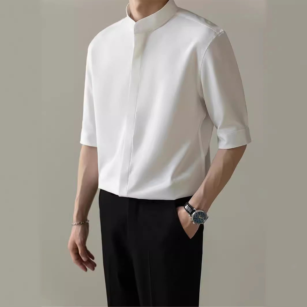 Thin Stand Collar Short Sleeve Shirt Men's Half Sleeve Shirt