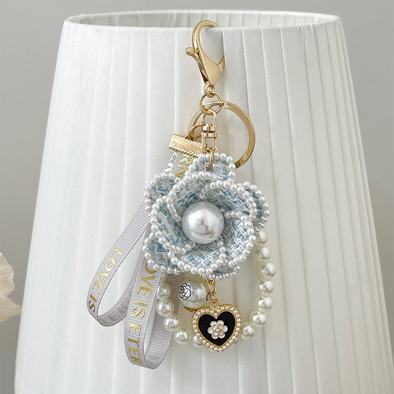 Camellia Key Chain Ribbon Pearl