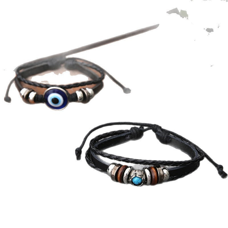 Personalized Bracelet Men's And Women's Suits Bracelet Alloy Woven Wax Rope Adjustable Leather Set Eyes