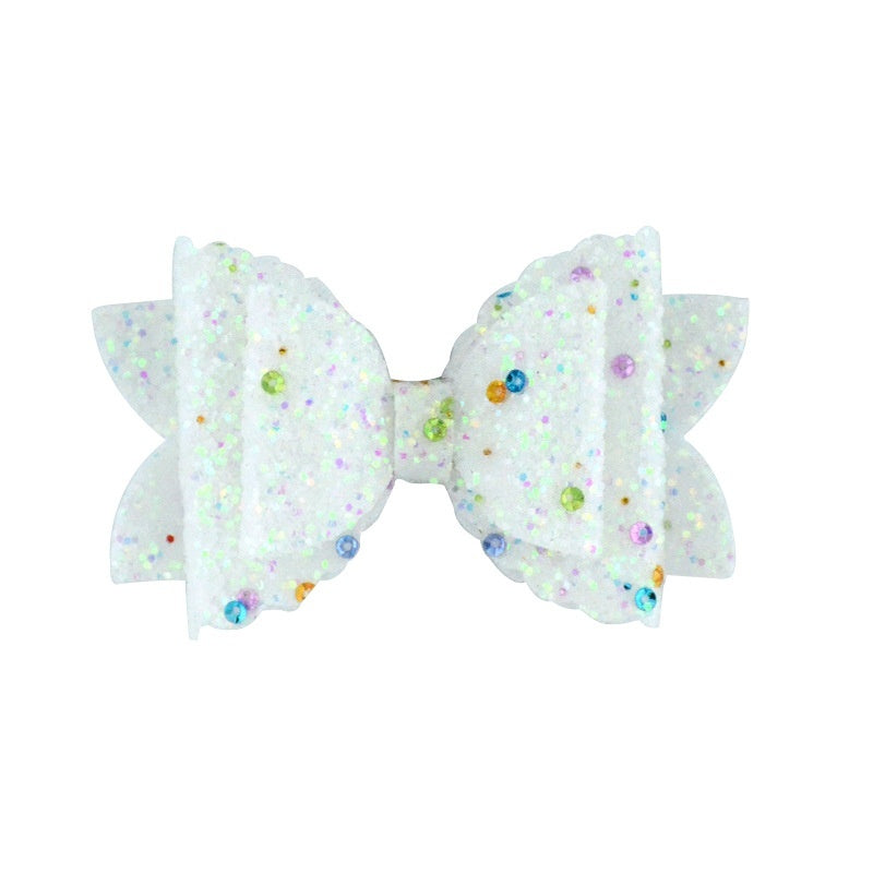 Girl's Hair Accessories Sequined Double-layer Leather Wave Bow