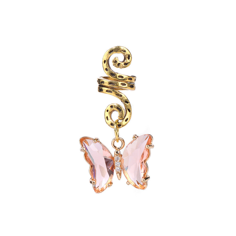 Dirty Braid Hair Buckle Hip Hop Rotating Hair Accessories Butterfly Crystal Pendant
