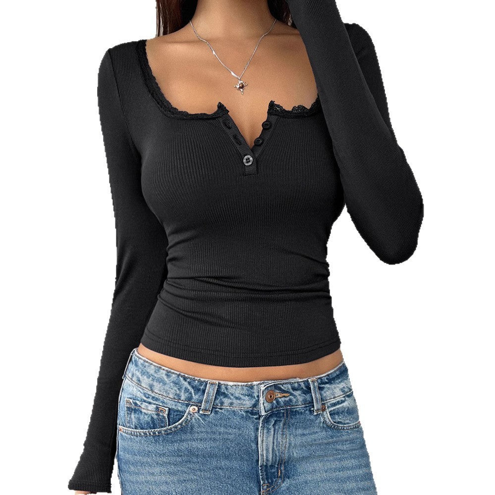 Women's V-neck Fashionable Fitted Long Sleeve Top