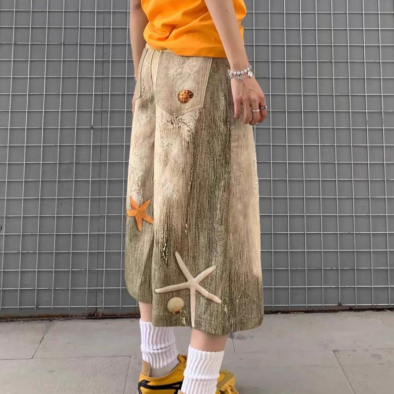 Women's American-style Retro Large Size Shell Cropped Pants