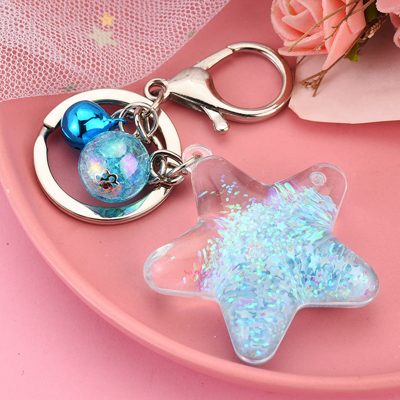 Acrylic Key Chain Five-pointed Star Oil Keychain Liquid Quicksand Pendant Bag Accessories
