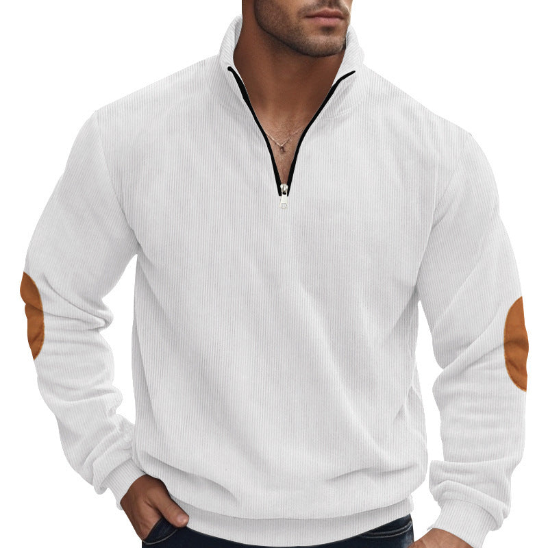 Half Zipper Men's Long-sleeved Sweater Corduroy Stand Collar Baggy Coat