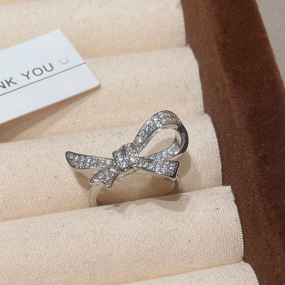 Zircon Niche Design Minimalist Bowknot Temperament Earrings Silver Needle