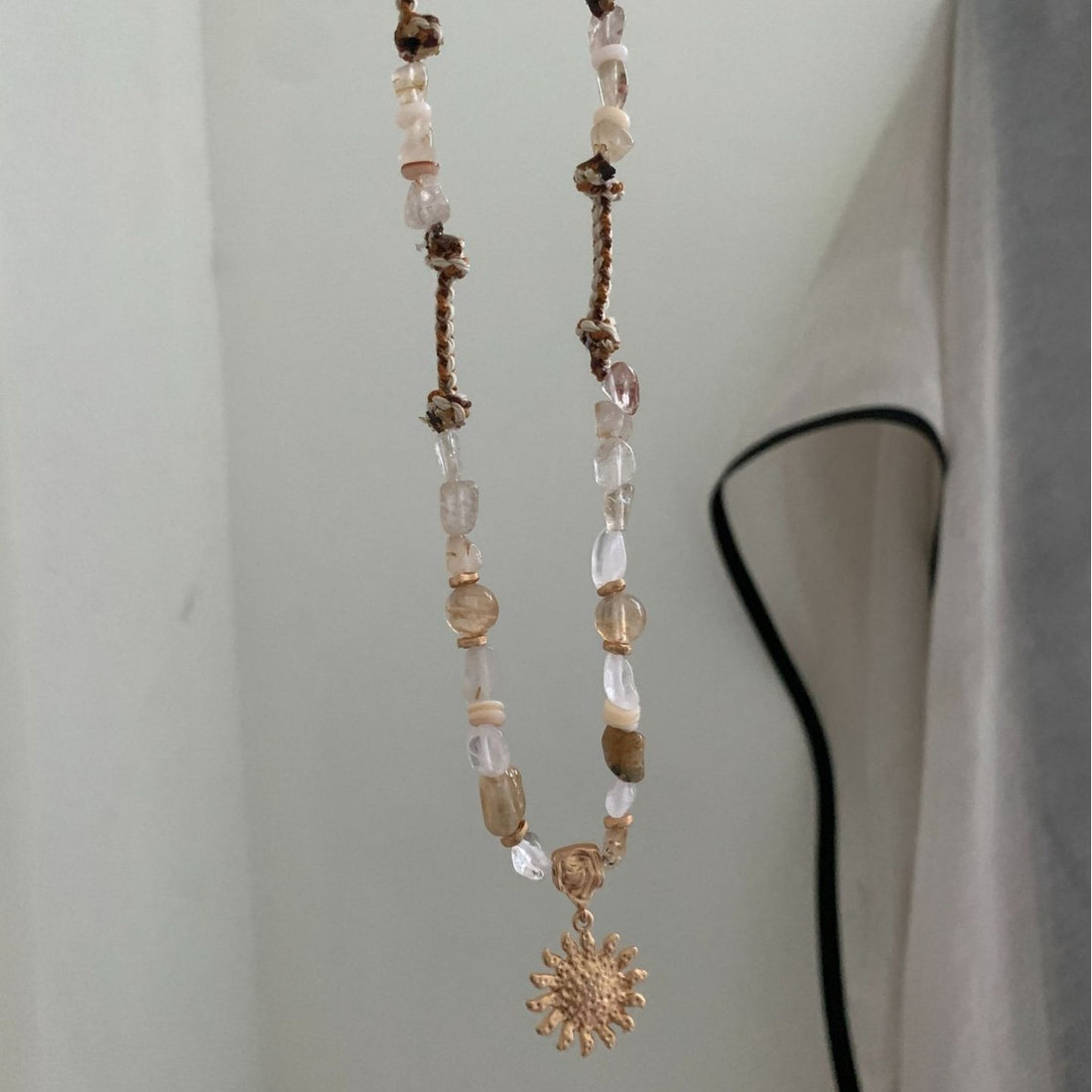 Natural Stone Beaded Necklace Sunrise Pendant Necklace Niche Design