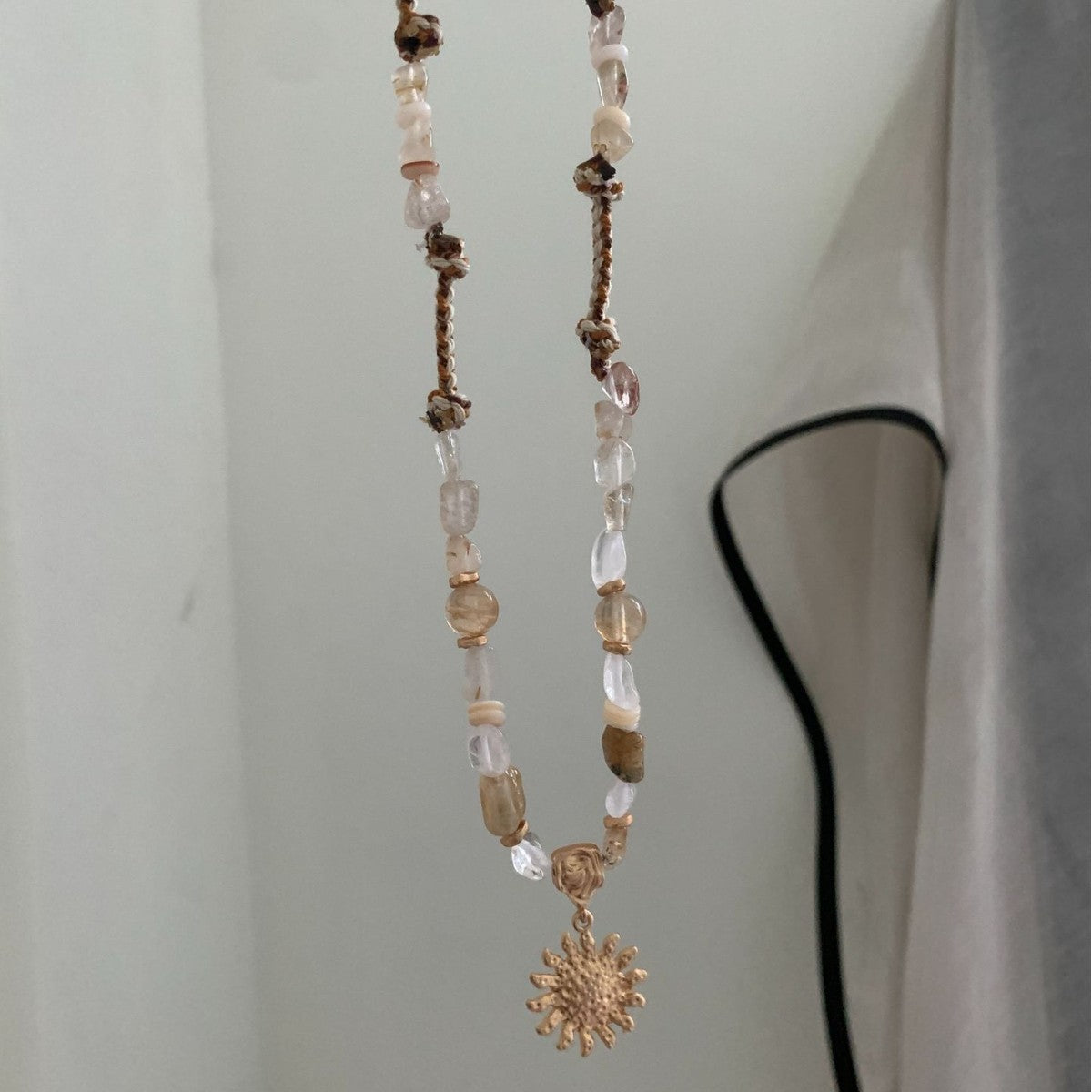 Natural Stone Beaded Necklace Sunrise Pendant Necklace Niche Design