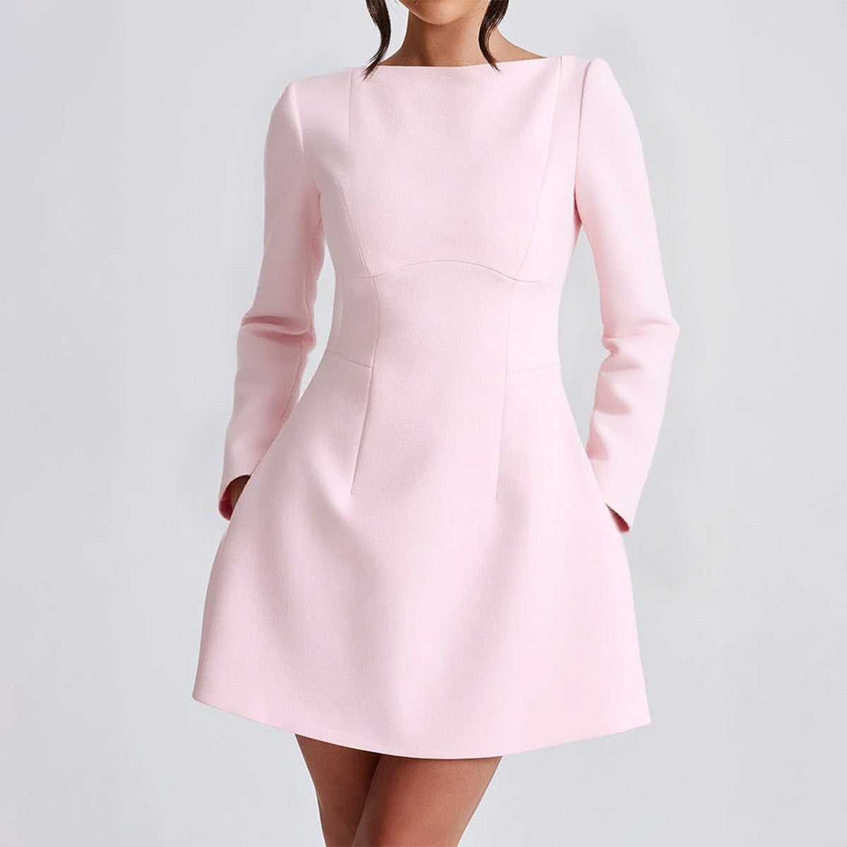Elegant Style Solid Color Long Sleeve Women's Dress