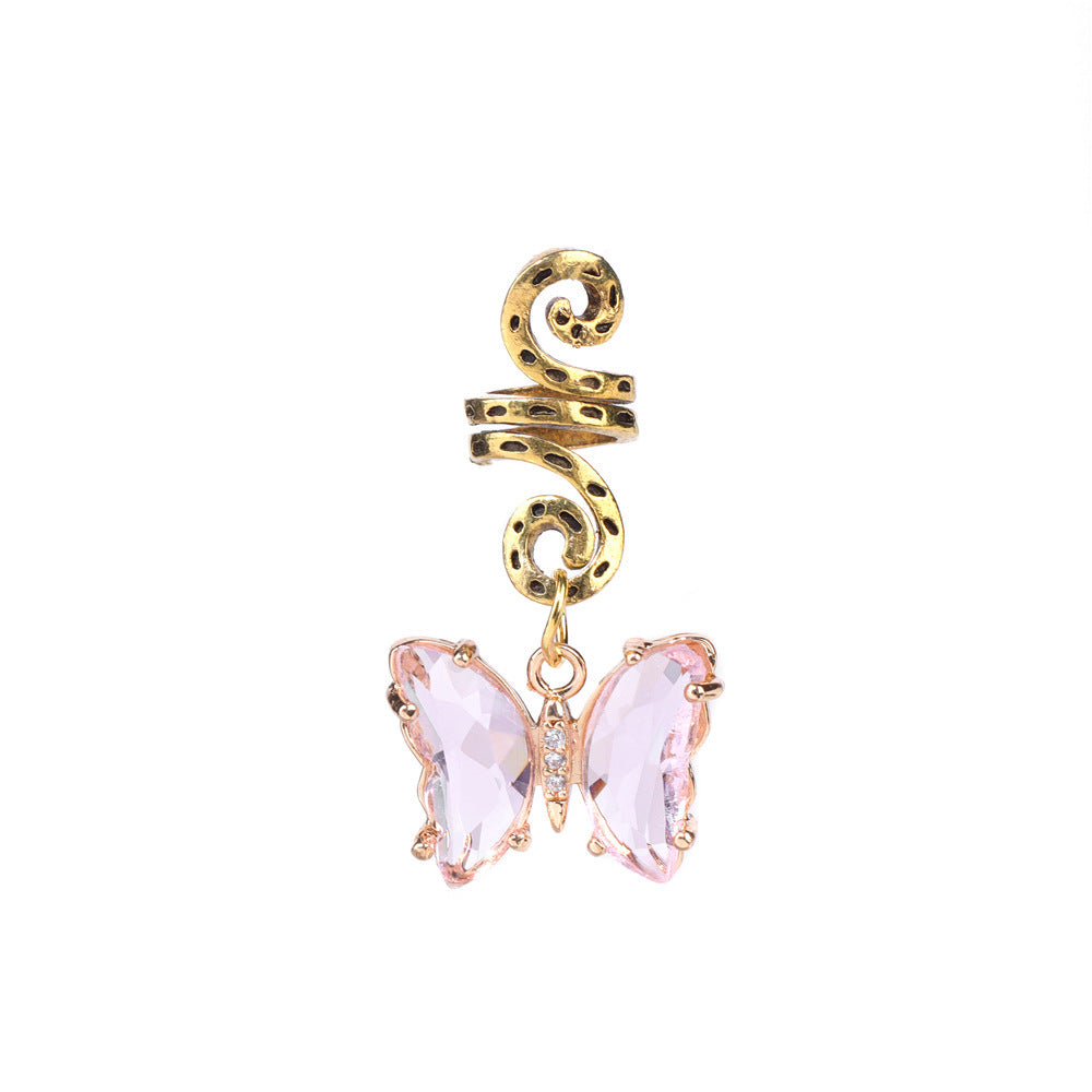 Dirty Braid Hair Buckle Hip Hop Rotating Hair Accessories Butterfly Crystal Pendant