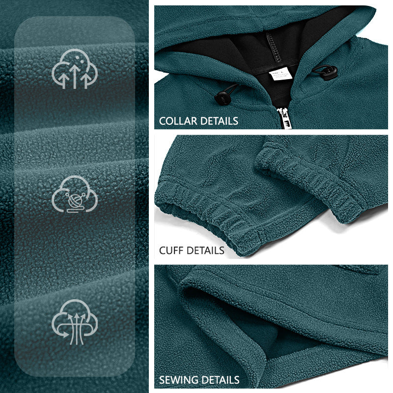 Padded Fleece Sweater Solid Color Half Zip Hooded Work Clothes Pullover