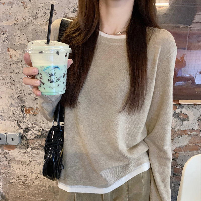New Fake Two-piece Brushed Women's Long Sleeve