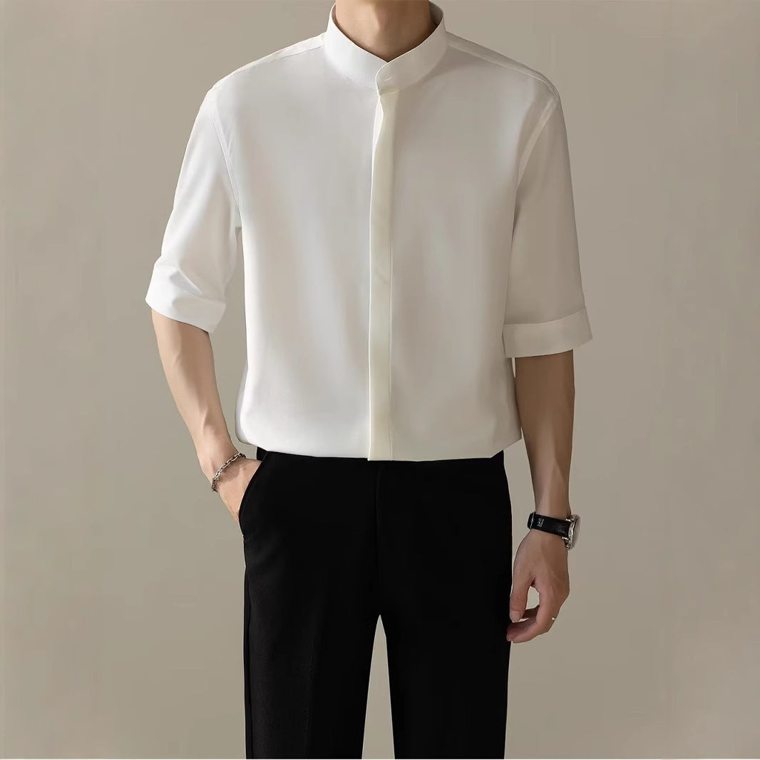 Thin Stand Collar Short Sleeve Shirt Men's Half Sleeve Shirt