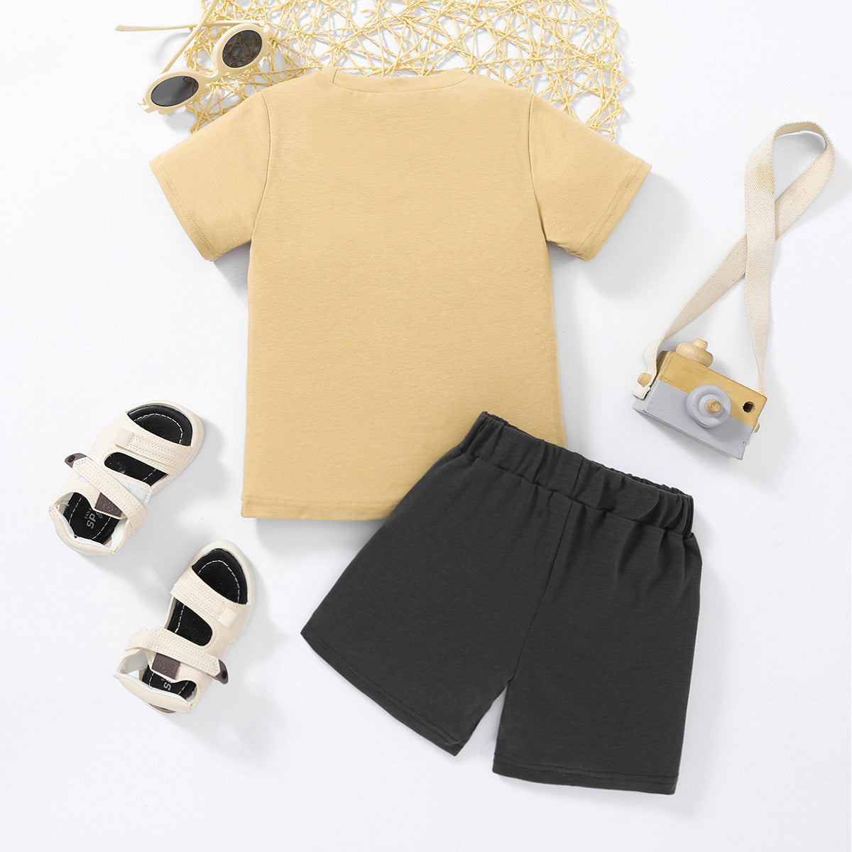 Letter Print Short-sleeve Solid Color Short Children's Clothing