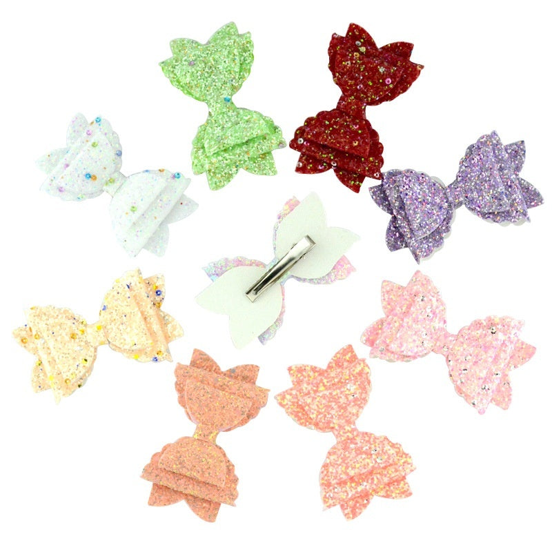 Girl's Hair Accessories Sequined Double-layer Leather Wave Bow