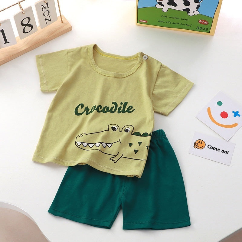 Children's Short-sleeved Suit Pure Cotton Clothing T-shirt Shorts Set