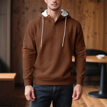 Men's Solid Color Jacquard Hooded Sweater Loose Sports And Leisure Coat