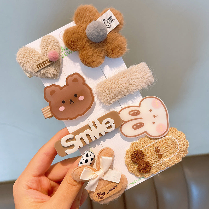 Bear Rabbit Hairpin Plush Loving Heart Flower Hair Accessories
