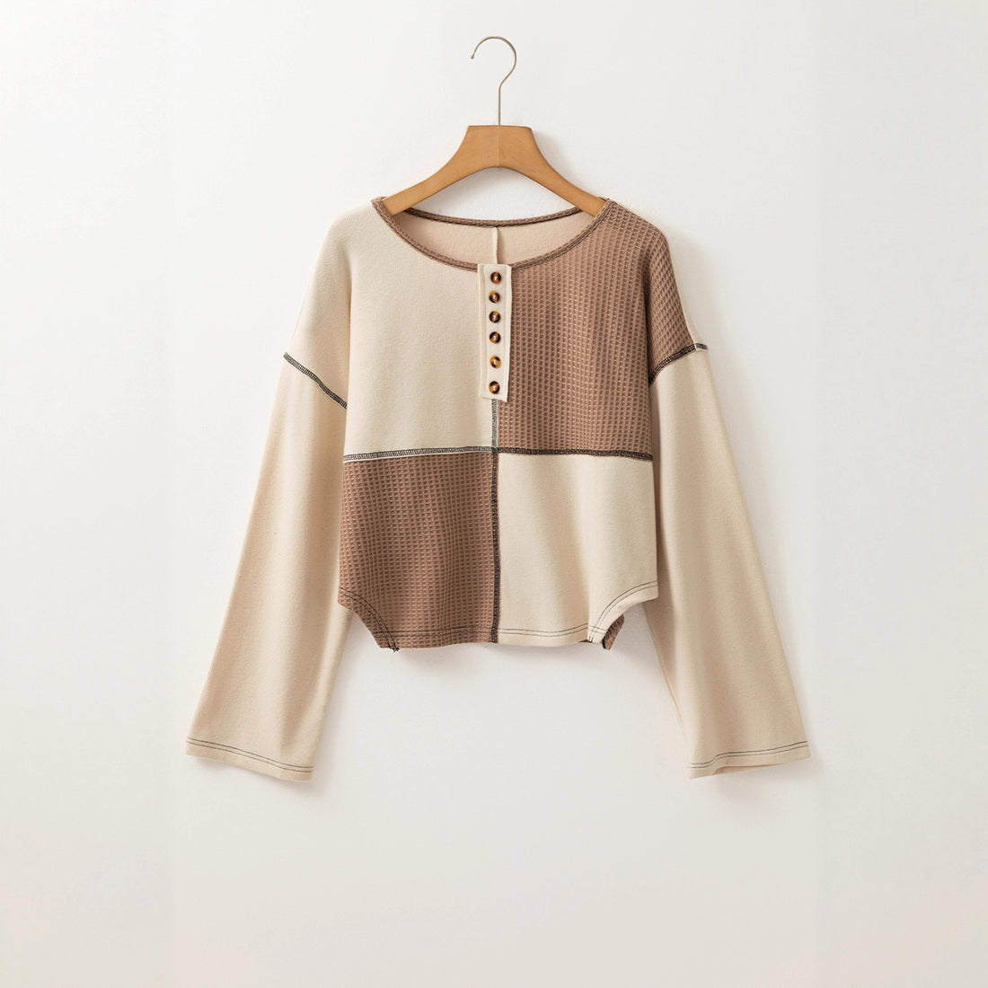 Women's Round Neck Pullover Loose Sweater Patchwork Top