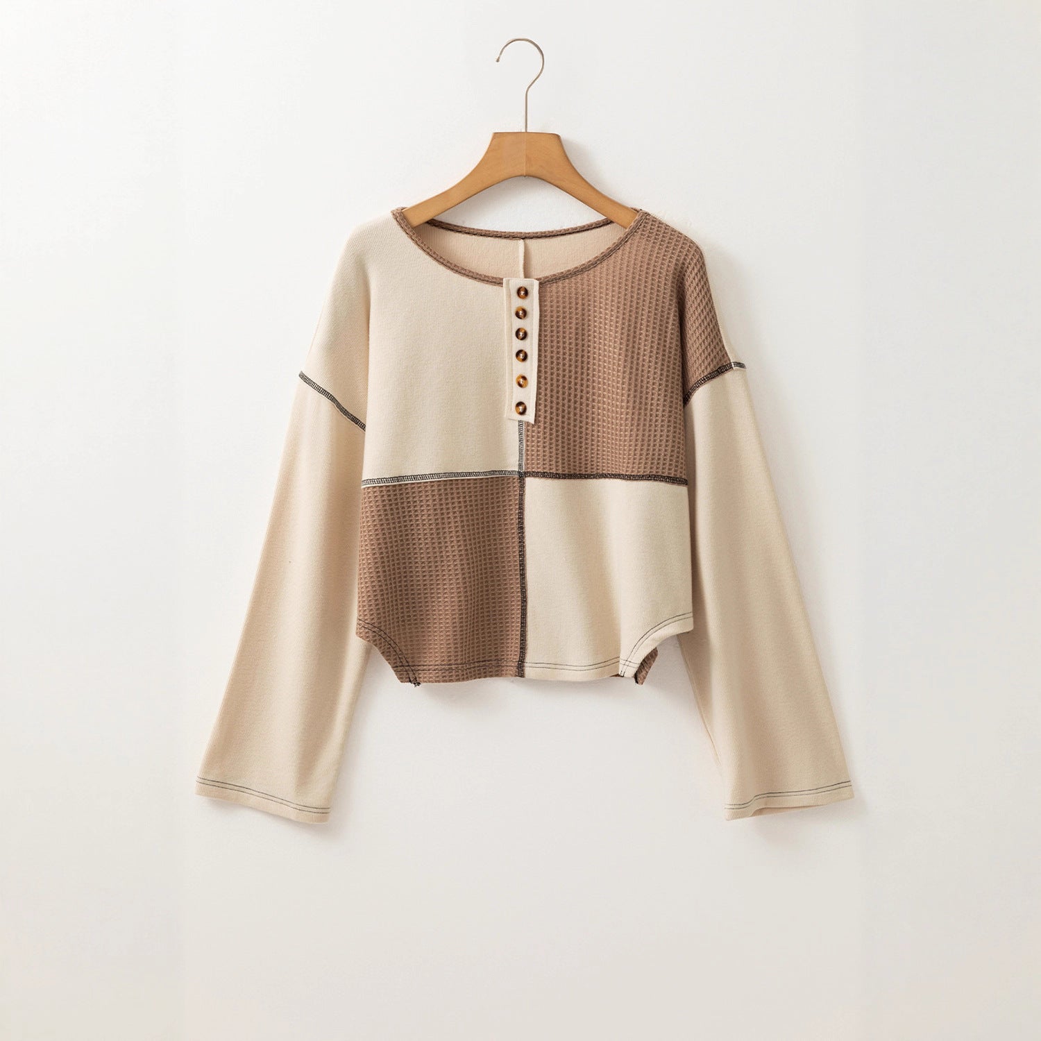 Women's Round Neck Pullover Loose Sweater Patchwork Top