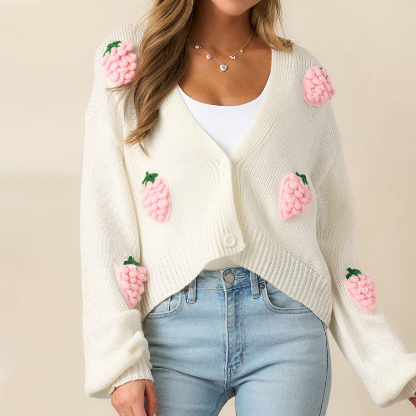 3D Strawberry Pattern Women's Elegant Sweater