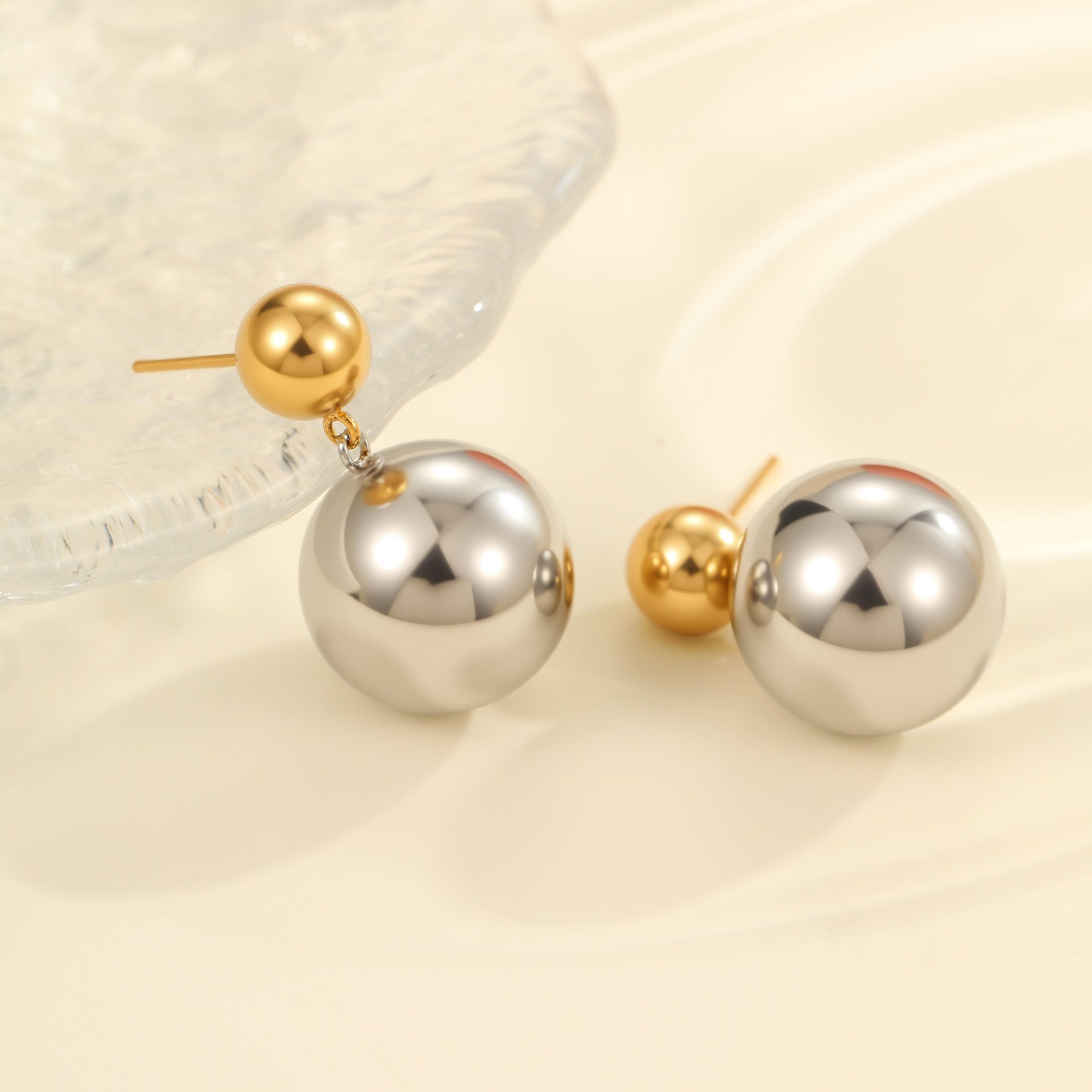 Round Beads Stainless Steel Color-block Ear Stud