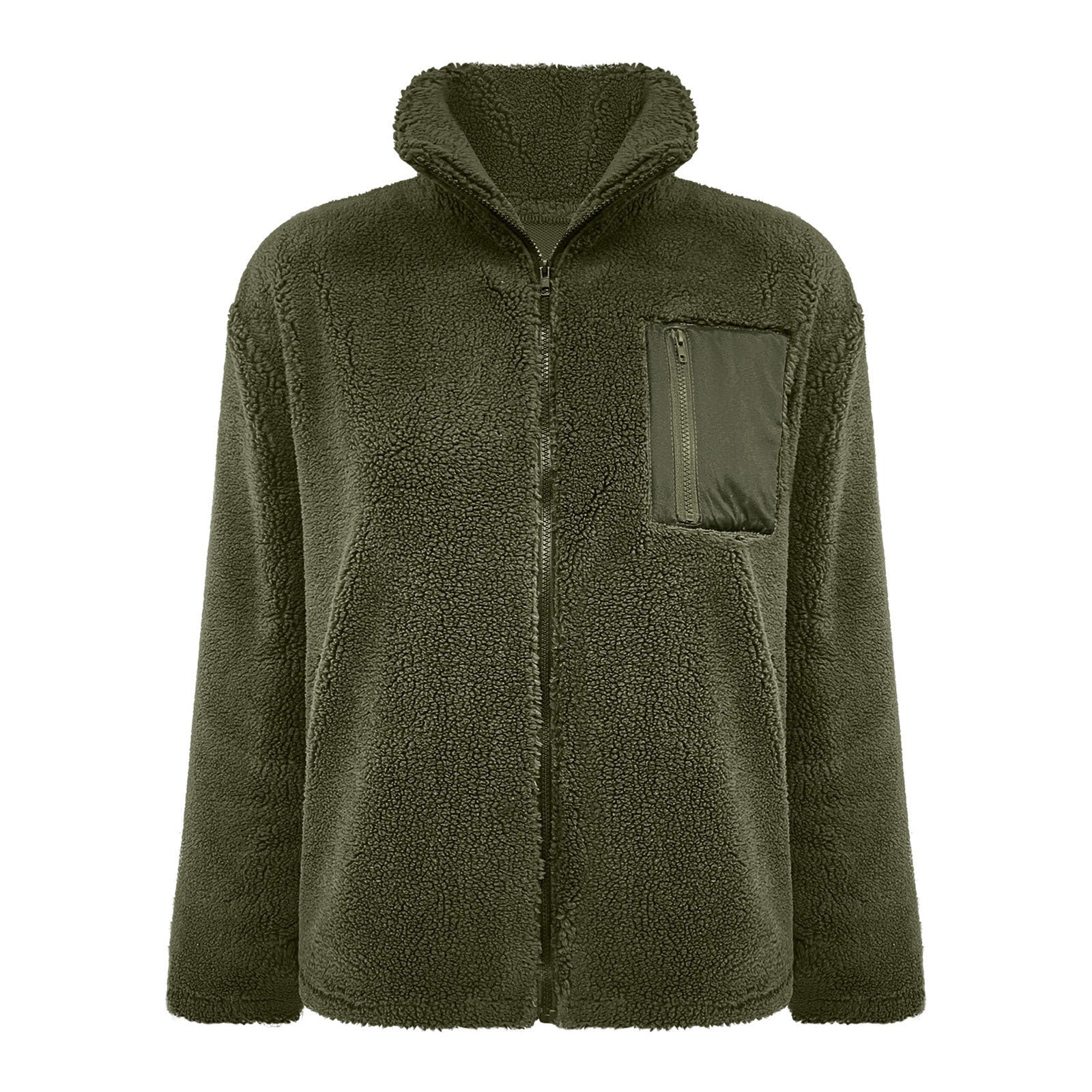 Lambswool Warm Fashion Solid Color Zipper Plush Coat