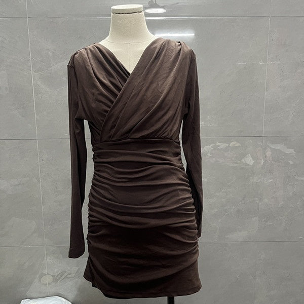 Mature Adult Lady Like Woman Style Stretch Long Sleeve Dress For Women