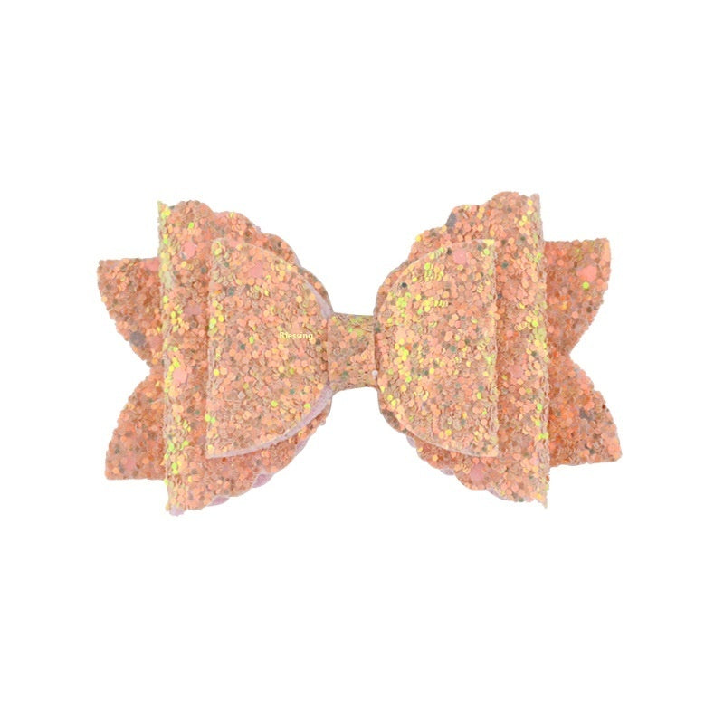 Girl's Hair Accessories Sequined Double-layer Leather Wave Bow