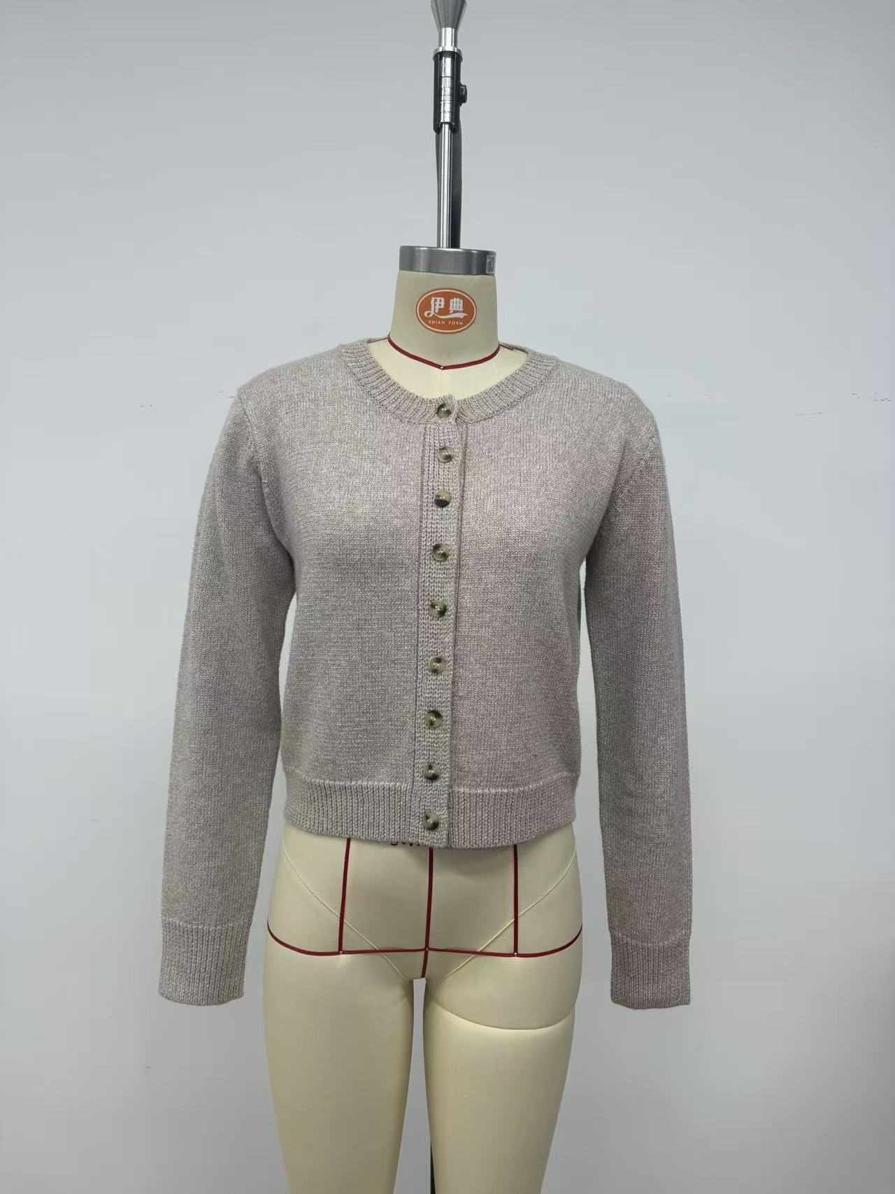 Women's Round Neck Solid Color Knitted Cardigan Short Coat