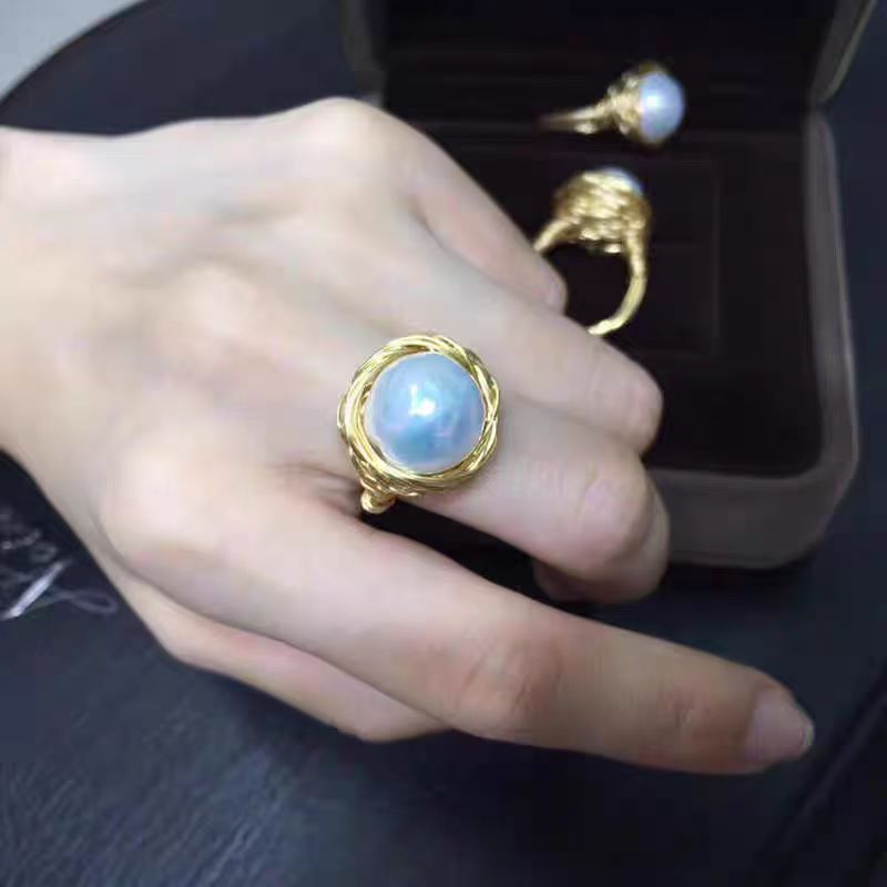 Natural Freshwater Pearl Ring Female Plated 18K Winding