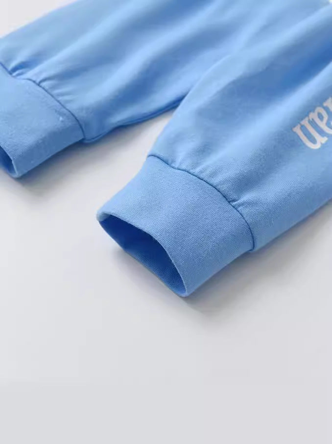 New Children's Summer Clothing Letter Printing Blue And White