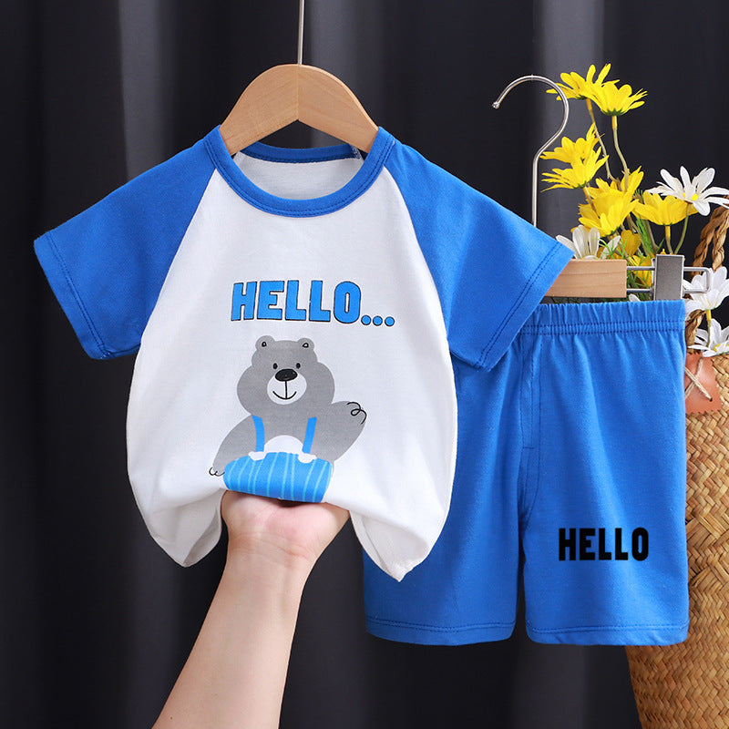 Children's Short-sleeved Suit Pure Cotton Clothing T-shirt Shorts Set