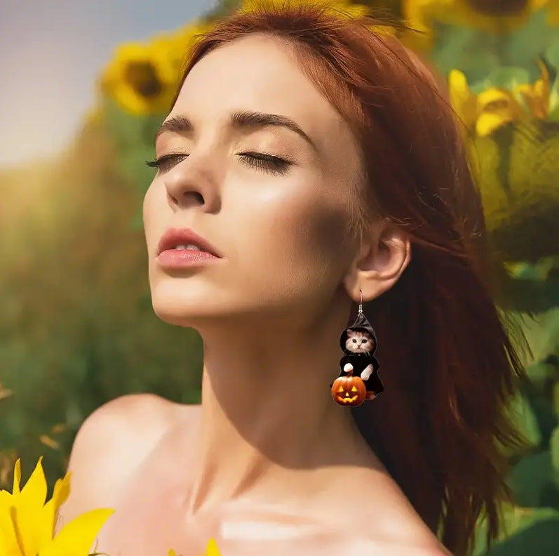 Cat Portable Pumpkin Earrings Acrylic Flat Creative