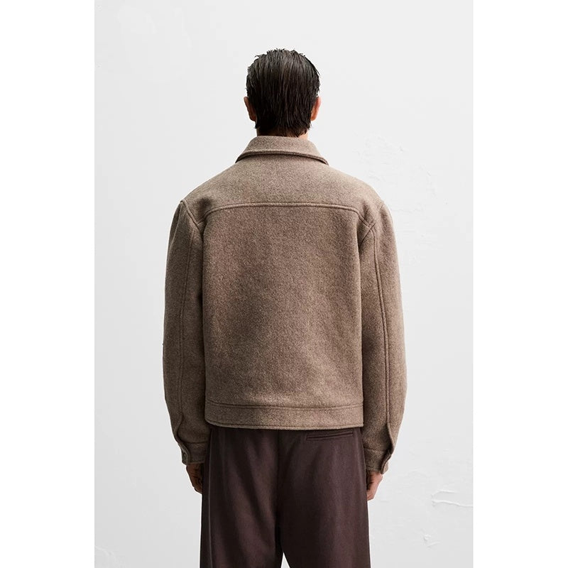 Men's Loose Wool Woven Lapel Long Sleeve Casual Jacket Coat