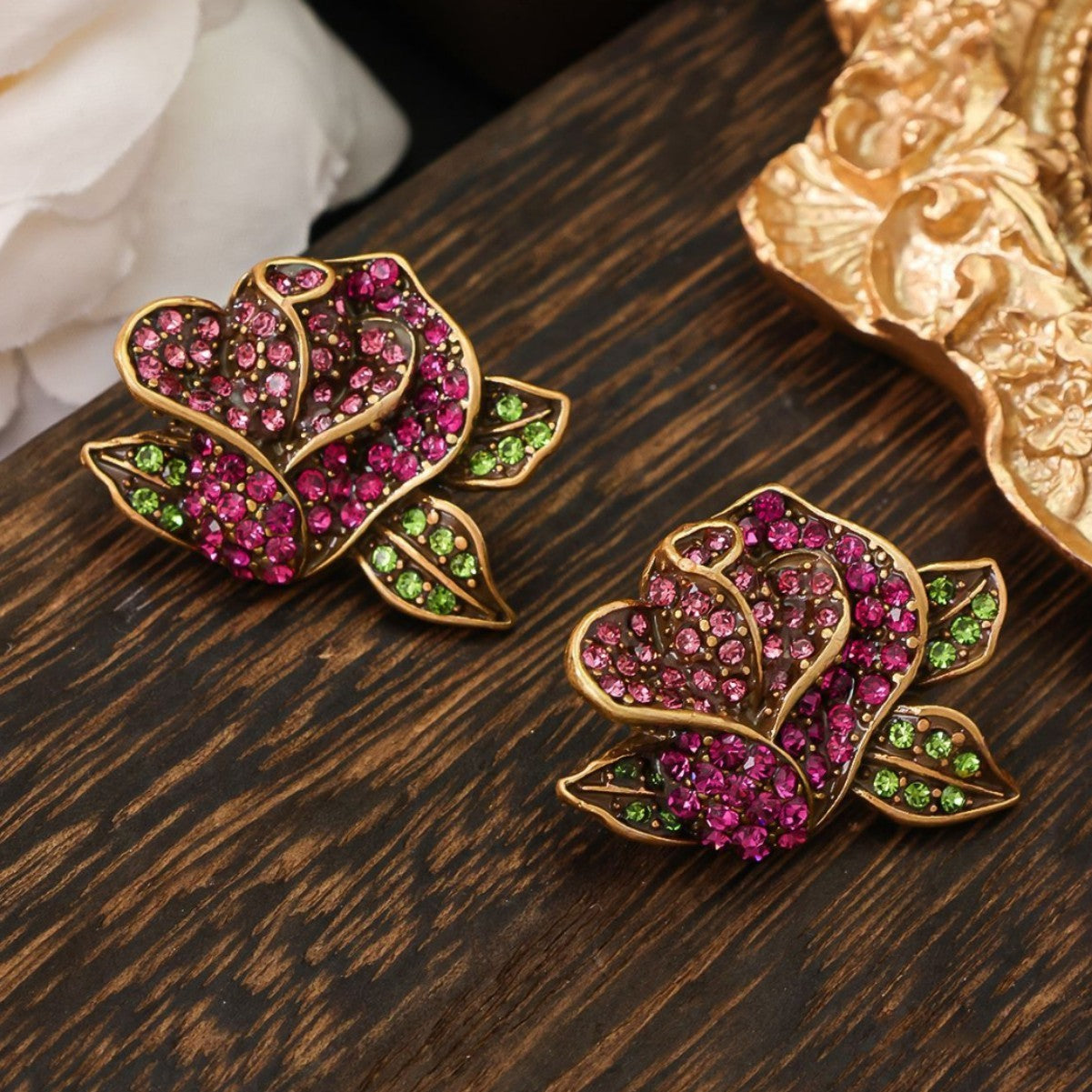 Light Luxury Diamond Rose Flower Fashionable Temperamental All-match High-grade Ear Studs