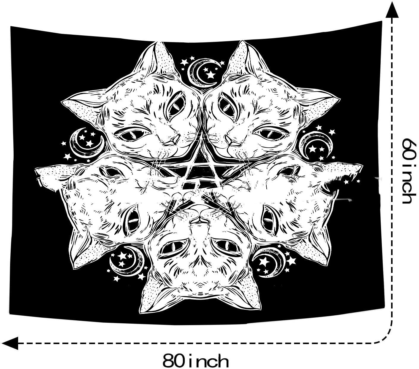 Magic Tapestry Hippie Cat Home Decor Black Cat Head Star