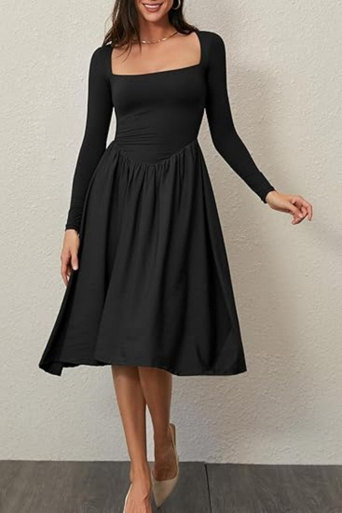 Women's Solid Color Long Sleeve Bottoming Dress