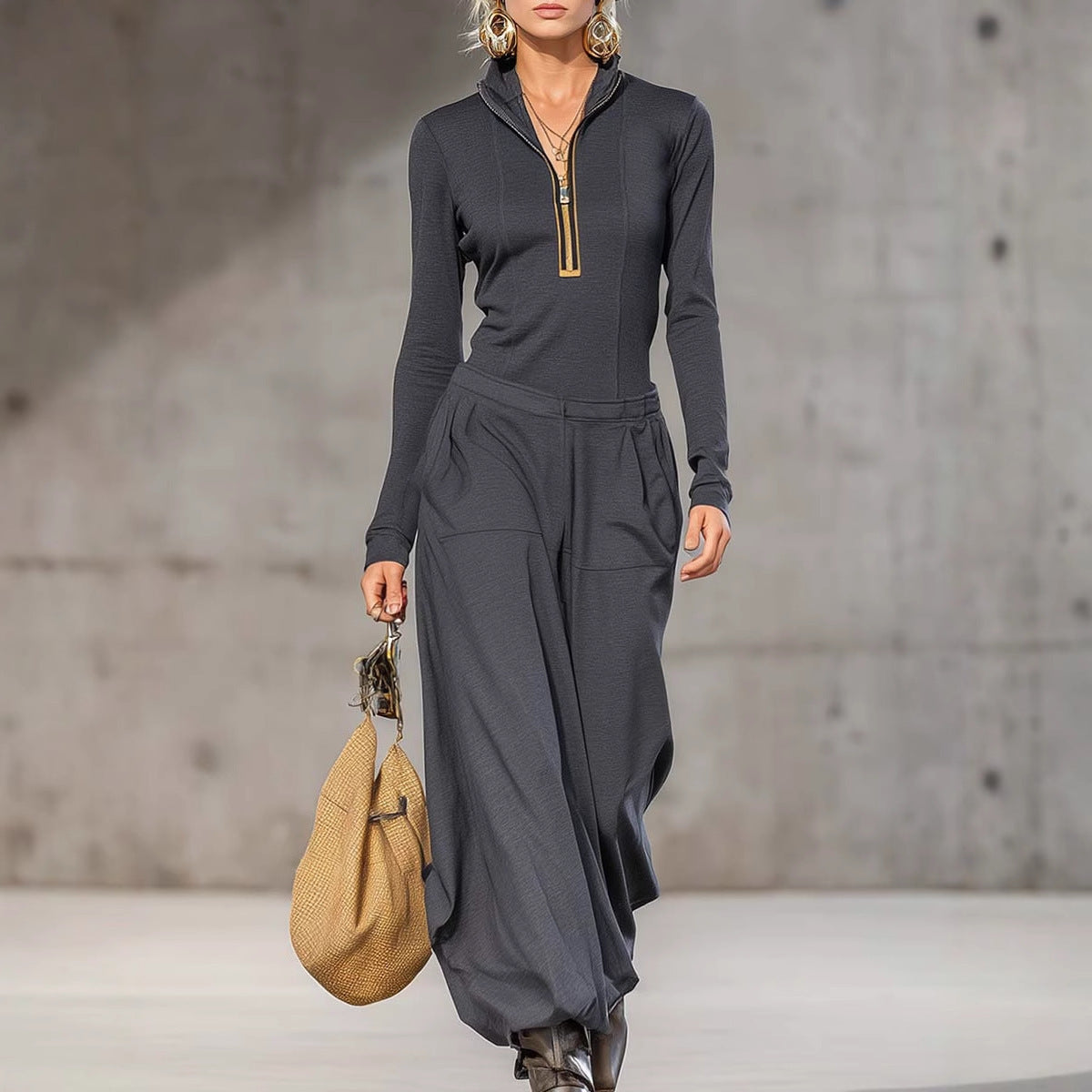 Top Wide Leg Pocket Trousers Two-piece Set