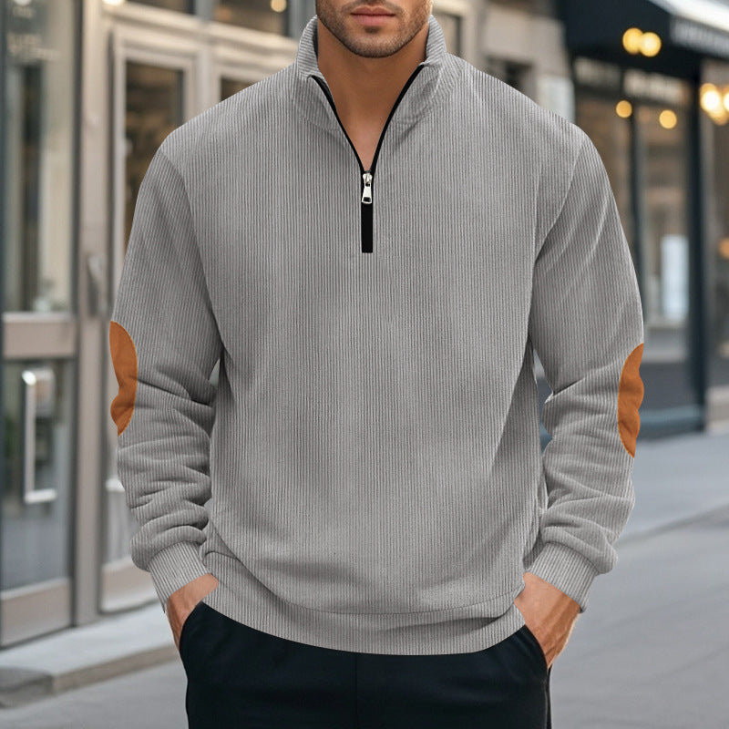 Half Zipper Men's Long-sleeved Sweater Corduroy Stand Collar Baggy Coat