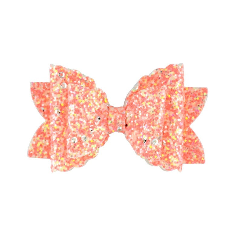 Girl's Hair Accessories Sequined Double-layer Leather Wave Bow