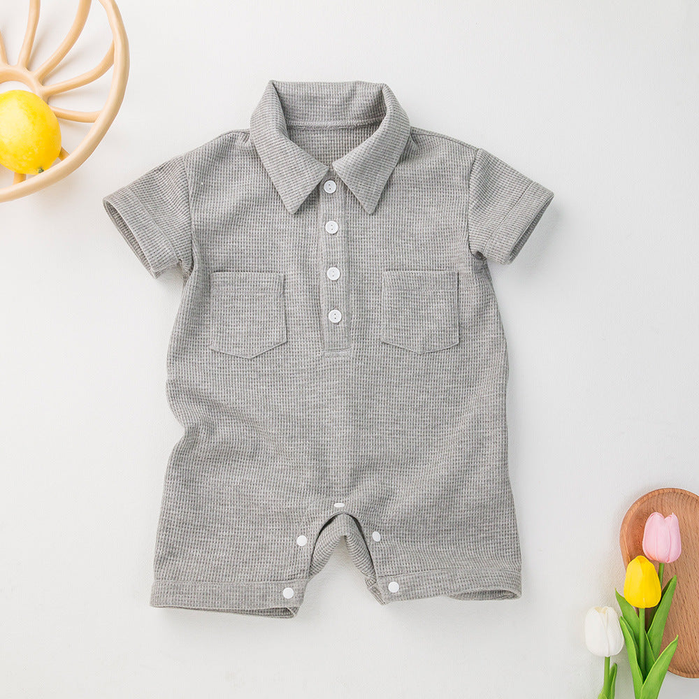 Children's Clothing Short Sleeved Kazakhstan Romper Korean Waffle Triangle Rompers