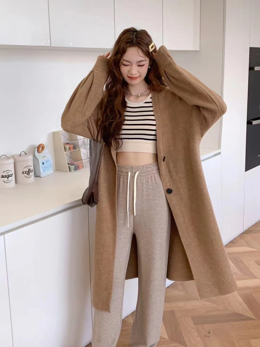 Button Solid Color Long Knitted Cardigan Sweater Coat
