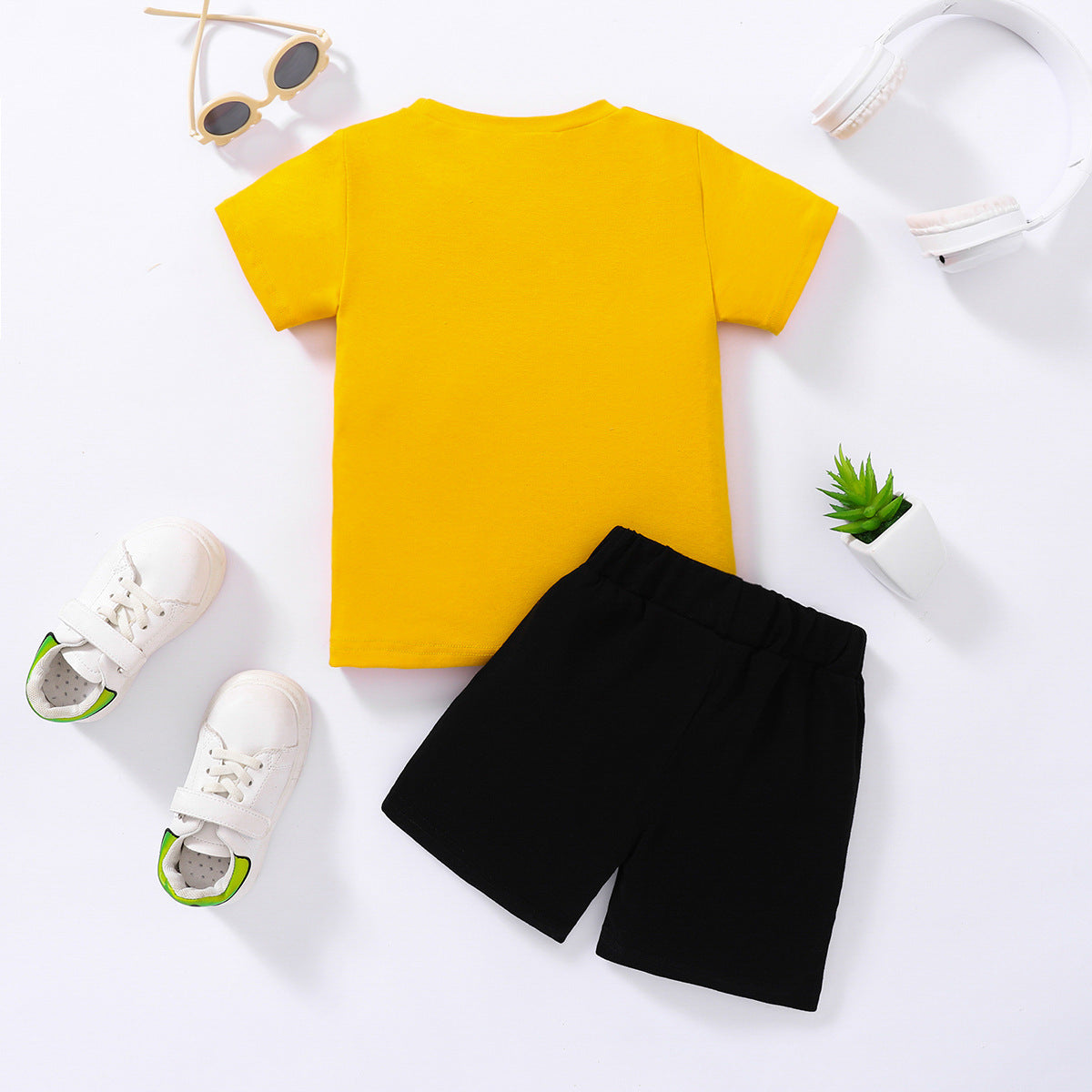 Letter Print Short-sleeve Solid Color Short Children's Clothing