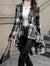 Plaid Pattern Button Front Jacket Long Sleeve High And Low Flared Jacket