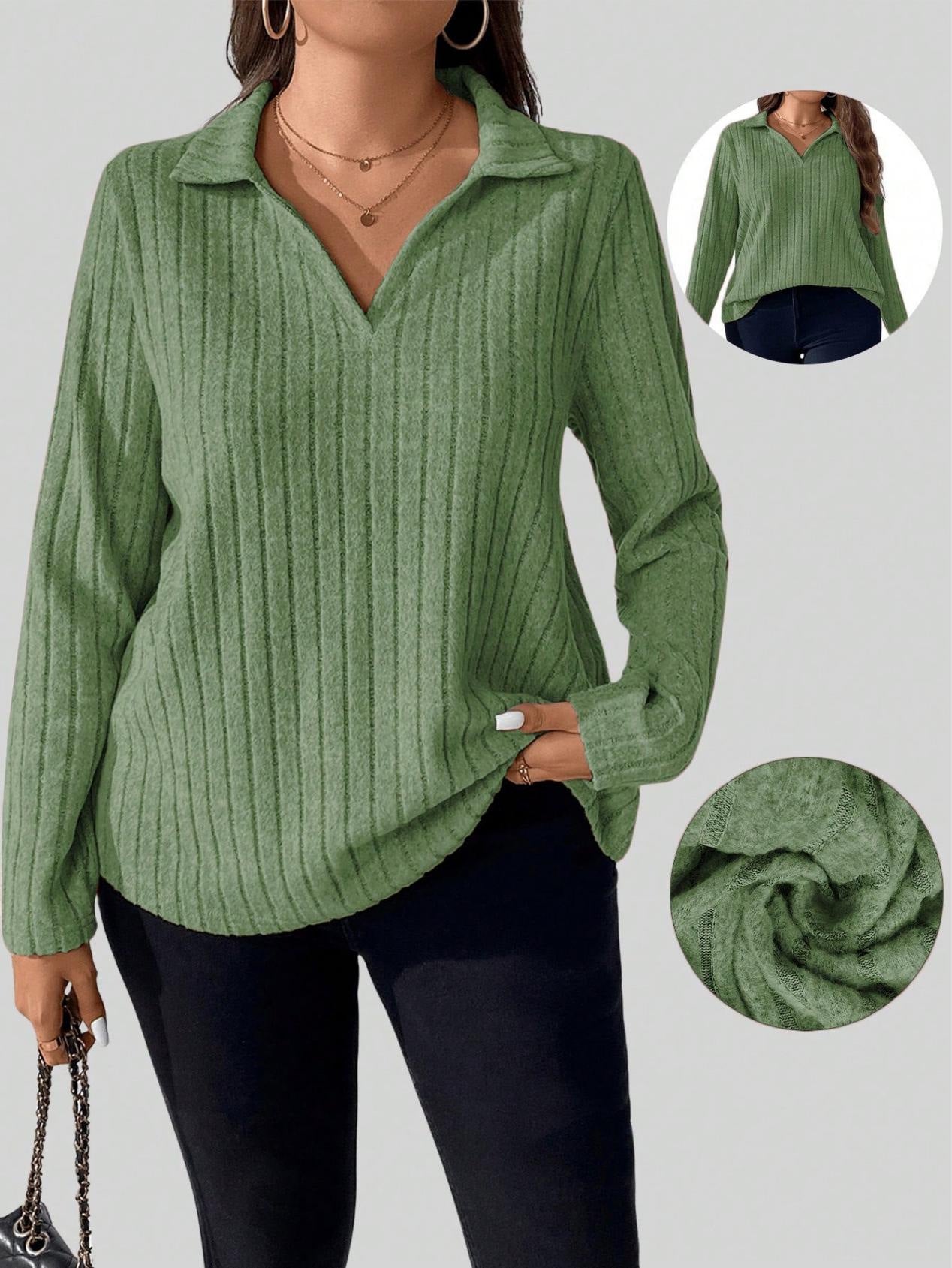 Large Size Women's Clothing Casual V-neck Women's Knitwear Anti-sweater