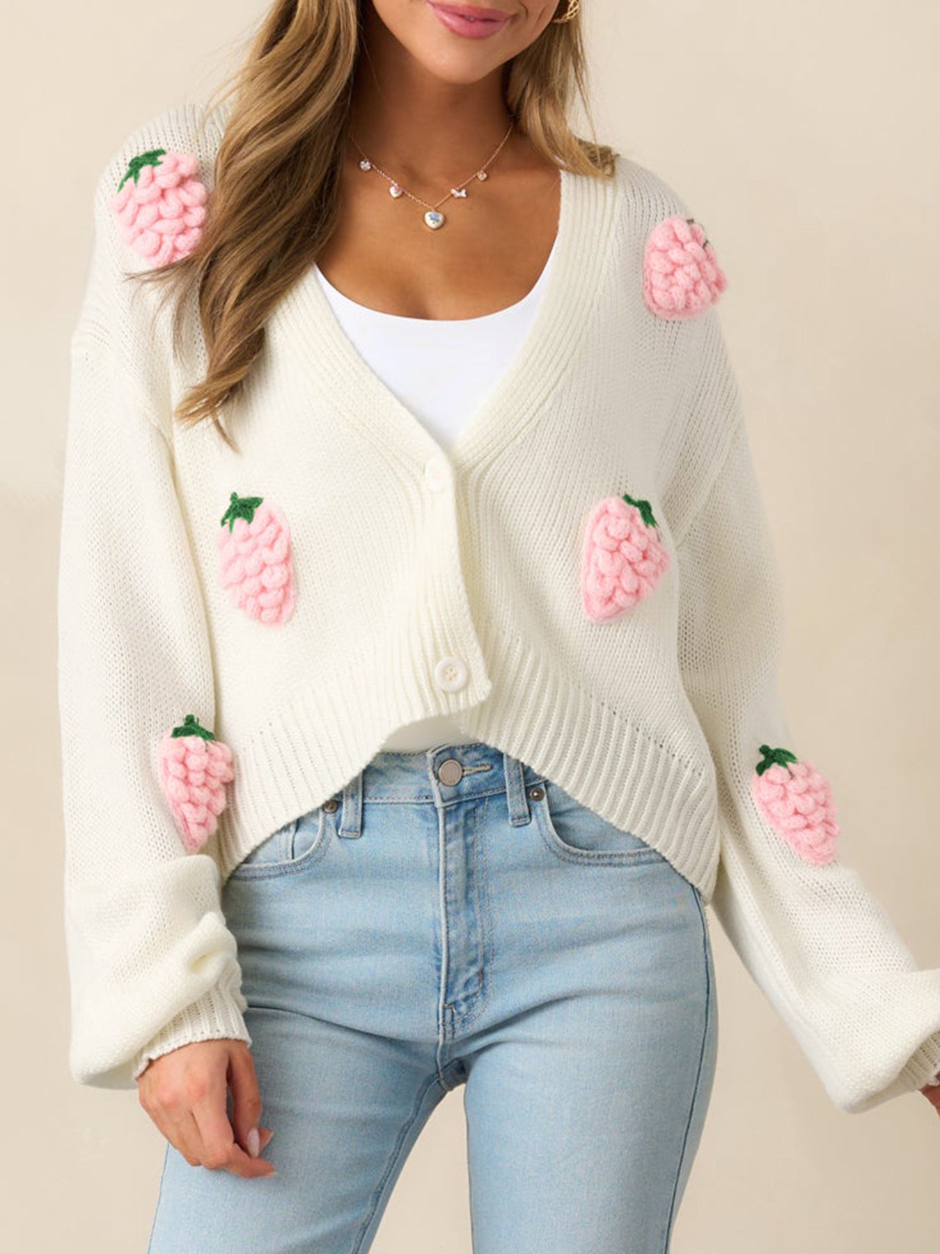 3D Strawberry Pattern Women's Elegant Sweater