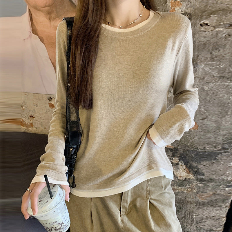New Fake Two-piece Brushed Women's Long Sleeve
